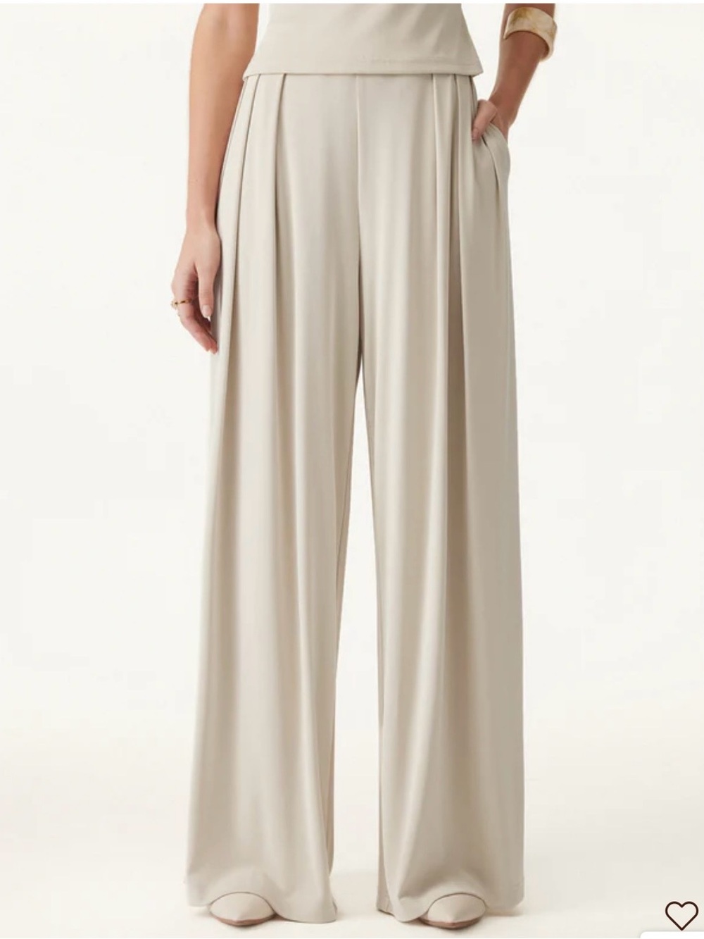 OGL Wide-Leg Pleated Trousers in Light Beige